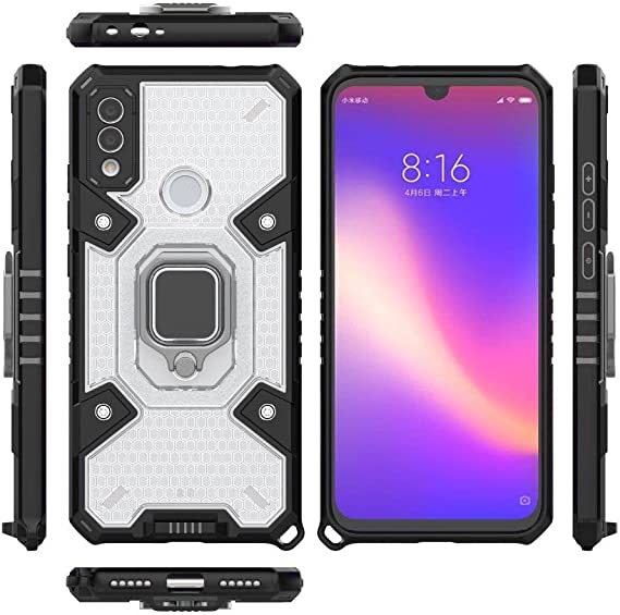 Compatible Case for Xiaomi Redmi Note 7, Space Capsule Pattern Anti-Slip Protective, Ultra Shock Absorption, Kickstand Ring, with Lanyard. Cover for Xiaomi Redmi Note 7 - Translucent