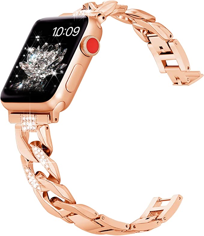 YGTIECS iWatch Band Compatible with Apple Watch Band 38mm 40mm 41mm 42mm 44mm 45mm, Easy Adjustable Bracelet for Women, Bling Diamond Jewelry Replacement Bracelet for iWatch Series 7 6 5 4 3 2 1 SE