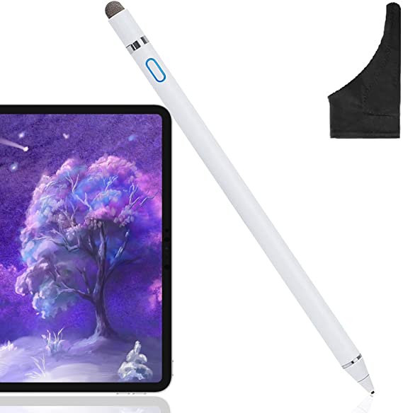 Active Stylus Digital Pen for Touch Screens, Rechargeable 1.5mm Fine Point Stylus Smart Pencil Compatible with Most Tablet with Glove (White)