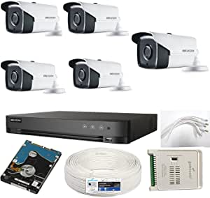 Fabtonic Hikvision Combo Kit with 5 Pieces 5MP Full HD 8CH DVR Bullet Cameras, 2TB Hard Disc CCTV, Wire Roll Power Supply and All Required Connectors