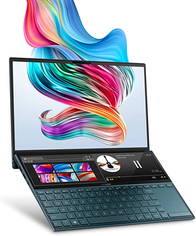 ASUS ZenBook Duo UX481 14” FHD NanoEdge Bezel Touch, Intel Core i7-10510U, 16GB RAM, 1TB PCIe SSD, GeForce MX250, Innovative ScreenPad Plus, Windows 10 Pro - UX481FL-XS74T, Celestial Blue