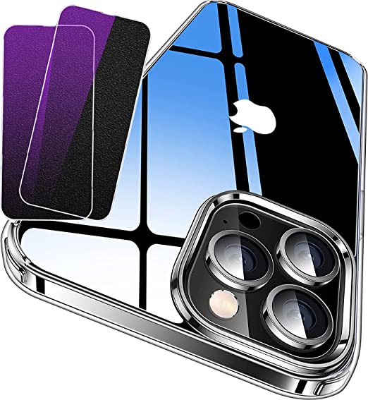 CoverPro [3 in 1] for iPhone 13 Pro Max Case,2 Pack Tempered Glass Screen Protector Anti Blue Light.1 Crystal Clear Case,Military Grade Protection,Full Encircled Above Camera,Anti Scratches