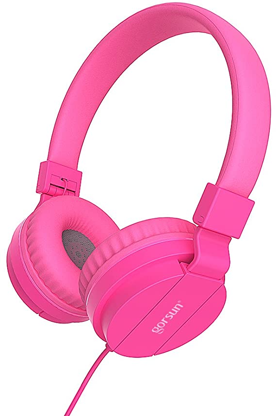 Licorne Gorsun Lightweight Stereo Folding Wired Headphones for Kids Adults Adjustable Headband Headset for Cellphones Smartphones Laptop Computer Mp3/4 Earphones (Pink)