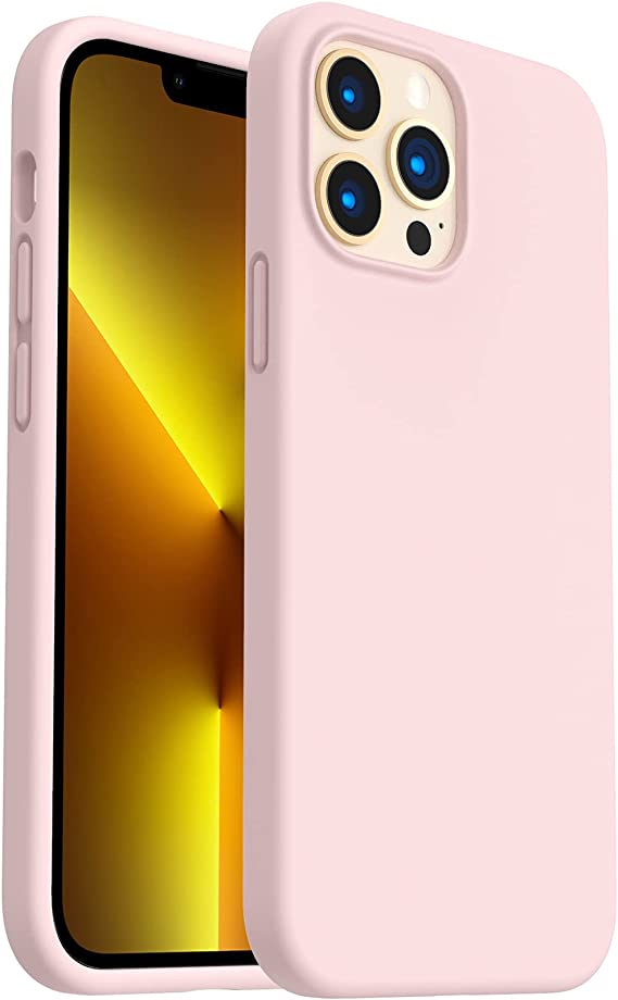 ORNARTO Shockproof Liquid Silicone Designed for iPhone 13 Pro Max Case 6.7", Gel Rubber Full Body Protection Anti-Shock Cover Case Drop Protection 6.7inch-Chalk Pink