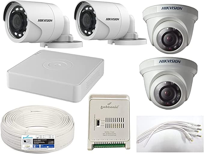 FABTONIC HIKVISION Full HD 2MP Combo KIT Bullet Camera 2 PCS , Dome Camera 2 PCS, 4CH DVR , 4CH Power Supply , CCTV Wire ROLL and All Required CONNECTORS (Without HARDISK Combo)