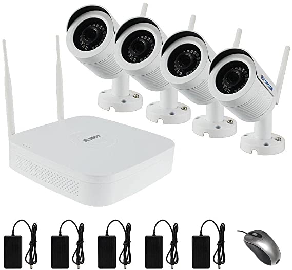 Roboza 4CH WiFi Home Security Camera Kit, 4 Wireless 720P Bullet Cameras, 4CH NVR, without HDD (4CH WiFi Kit, WK4B720)