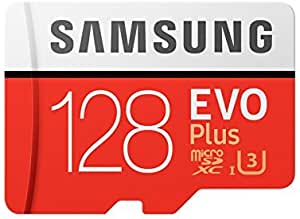 Samsung MB-MC128GA/EU EVO Plus micro SD card, 128 GB, UHS-I, Class U3, up to 100 MB/s reading speed, 90 MB/s writing speed. SD adapter included