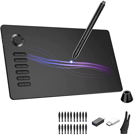 VEIKK A15 Pro Graphics Drawing Pen Tablet : Update Large Active Area Graphics Digital Drawing Tablets with Battery-Free Stylus and 12 Shortcut Keys for Designer Students Teacher (Grey)