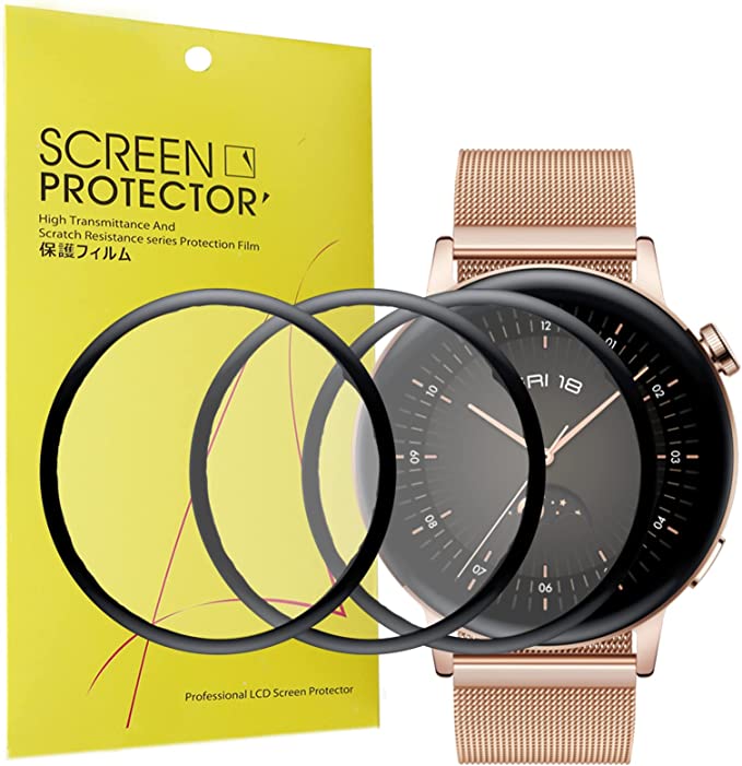 Compatible for Huawei Watch GT 3 42mm Screen Protector, Lamshaw 3D Full Coverage PET Soft Screen Protector Film for Huawei Watch GT3 42mm Smartwatch 2021 (3 Pack)