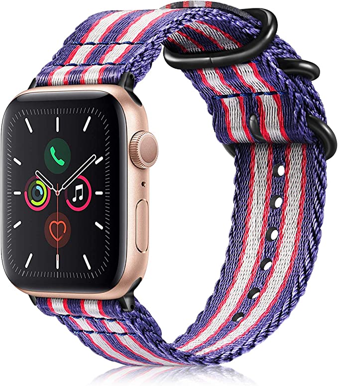 Fintie Replacement Band Compatible with Apple Watch 40mm 38mm Series 5/4/3/2/1, Lightweight Breathable Woven Nylon Sport Loop Wrist Strap for All Versions 40mm 38mm Watch, Color-C