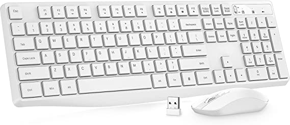 Wireless Keyboard and Mouse White [Energy Saving], 3 Level DPI Adjustable Wireless Mouse and 2.4GHz Computer Keyboard, Independent On/Off Switch, Num/Caps/Power Indicator, White