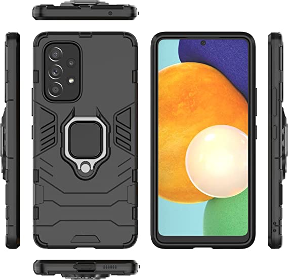 Asdsinfor Compatible with Galaxy A53 5G Case Shockproof and Anti-Fall Robust Protection Case with 360 Degree Metal Ring Magnetic Holder Base Bracket Cover for Samsung Galaxy A53 5G Black KK