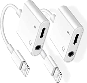 2 Pack Headphone Adapter for iPhone[Apple MFi Certified] iPhone Headphones Adapter 2 in 1 Lightning to 3.5mm AUX Audio & Charger Cable Splitter Adapter AUX Connector for iPhone 12/11/XS/XR/X/8/7/iPad