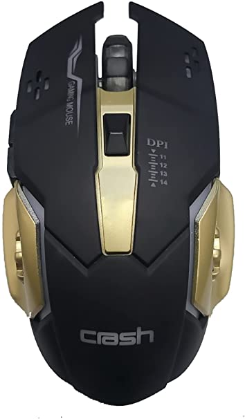 Crash X20 Wireless Professional Gaming Mouse 7 LED Color 4800 DPI 7 Buttons with rechargeable battery - Black In Gold