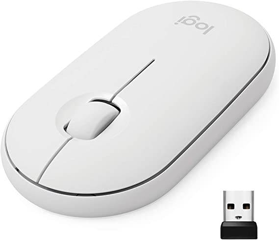 Logitech Pebble M350 Wireless Mouse with Bluetooth or USB - Silent, Slim Computer Mouse with Quiet Click for Laptop, Notebook, PC and Mac - Off White