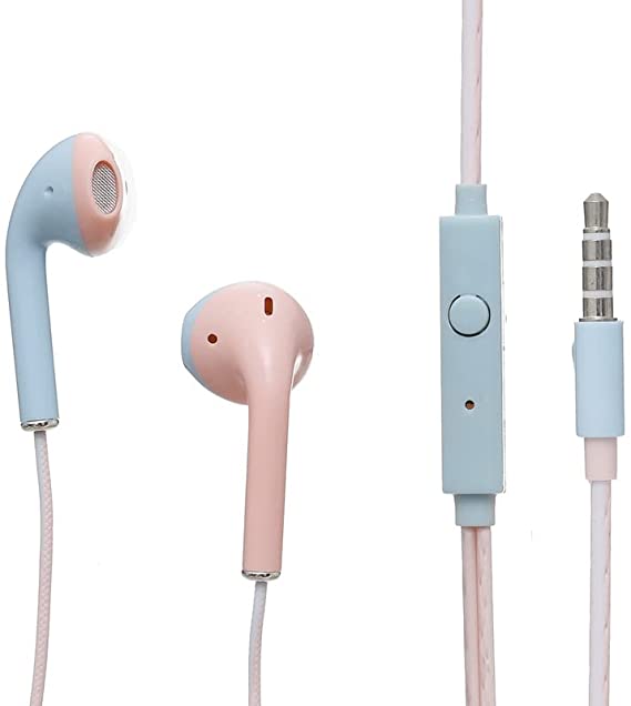 Wired Earbuds with Microphone In-Ear Headphones, Blue Pink