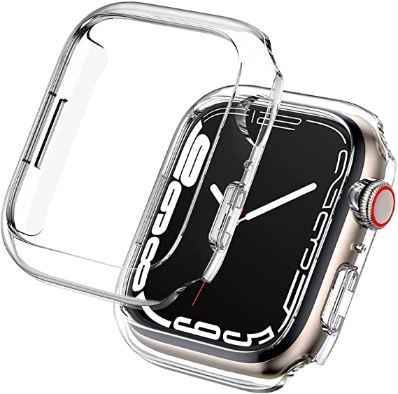 Miimall Compatible Apple Watch Series 7 45mm Case Cover Case, Crystal Clear PC Protective Frame Cover for Apple Watch 45mm Transparent