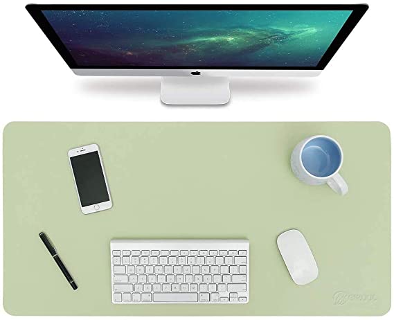 BIKUUL Large Desk Pad, Non-Slip PU Leather Desk Mouse Pad Waterproof, Dual-Side Use Desk Writing Mat for Office Home, 60cm x 40cm (Green)