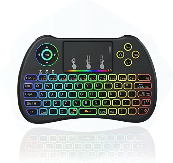 Mini Keyboard, 2.4GHz Mini Wireless keyboard with Touchpad, LED Backlit, Rechargable Li-ion Battery for Smart TV,PC,Windows