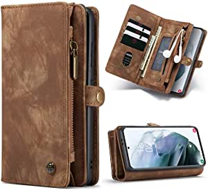 SWP Case for Samsung Galaxy S21 Ultra, Wallet Case w/Magnetic Detachable Cover [11 Card Slots] Clutch Wallet w/Wristlets Money Pocket Case Compatible with Samsung S21 Ultra 2021 (Brown)