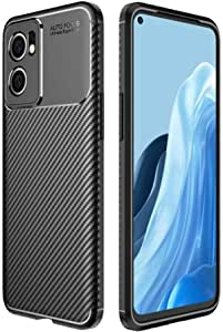 لهاتف Oppo Reno 7 5G (International) Dimensity 900, جراب مقاوم للصدمات بتصميم من ألياف الكربون واقٍ من الصدمات من السيليكون الناعم النحيف من GrabologyStore - أسود