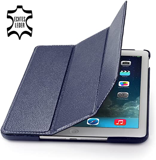 StilGut Couverture Genuine Leather Case for Apple iPad Air with Smart-Cover Function, Navy Blue