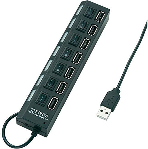 7 Port Slot Tap USB 2.0 Hub Adapter Splitter Power On/Off Switch LED Light(Black) amazon91040