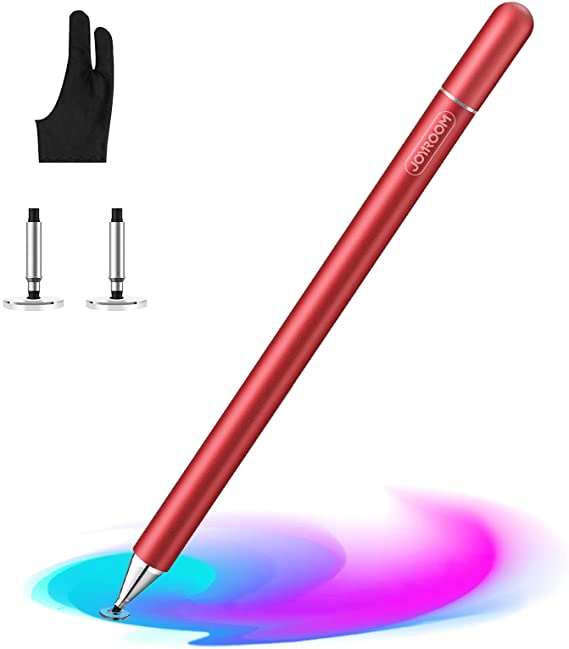 joyroom Capacitive Stylus Pen for Touch Screens, Disc Tip and High Sensitivity, with Replacement Tips, for Kid Student Drawing, Writing, for iPad, Samsung, Tablet, HP, Smartphone, iPad Pen (RED)