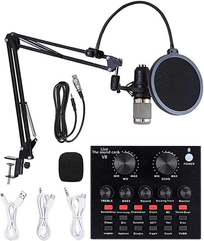 ZERIFAM Podcast Equipment Set, BM-800 Mic Kit with V8 Live Sound Card, Condenser PC Gaming Mic with Professional Audio Mixer, Prefect for Streaming, Computer, Singing, Youtube, Recording (Grey)