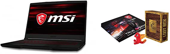 MSI GF63 Thin 9SCSR Laptop, 15.6 Inch FHD, Intel Core i5, 512 GB SSD, 8 GB RAM, NVIDIA GeForce GTX 1650 Ti with Max-Q Design, 4GB GDDR6 Graphics, DOS - Black with MSI Loot Box Pack