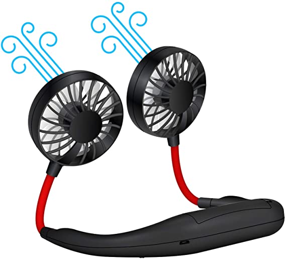 Cellet Hands Free Portable Double Side Neck Held Fans, Rechargeable USB Battery Personal Mini Fan (Black)