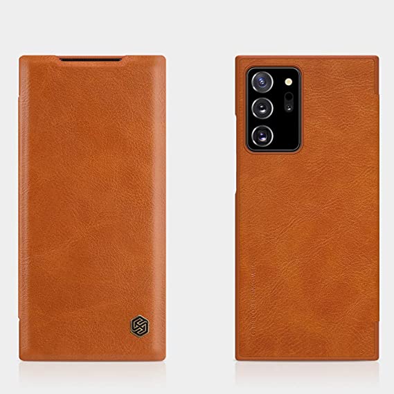 Nillkin Case for Samsung Galaxy Note 20 Ultra (6.9" Inch) Qin Genuine Classic Leather Flip Folio + Card Slot Brown Color