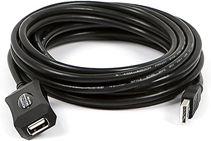 Monoprice USB-A to USB-A Female 2.0 Extension Cable - 4.8M (16ft) - Black, Active, 20/28AWG, Repeater Kinect & PS3 Move Compatible