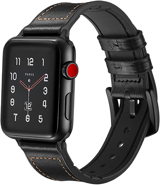 Maxjoy Compatible with Apple Watch Band 42mm 44mm,Hybrid Sports Vintage Leather Sweatproof Strap Wristband with Metal Clasp Compatible iWatch Series 1/2/3/4 Nike+Sports Edition Women Men