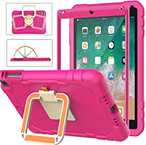BMOUO iPad 6th/5th Generation Case for Kids,iPad 9.7 Kids Case,iPad Air 2 Case for Kids,Built-in Screen Protector,[360° Rotating Handle Stand] Shockproof Lightweight Case for iPad 9.7" 2018/2017,Rose
