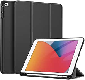 Fintie SlimShell Case for New iPad 8th Gen (2020) / 7th Generation (2019) 10.2 Inch - [Built-in Pencil Holder] Soft TPU Protective Stand Back Cover with Auto Wake/Sleep, Black