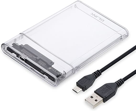 GLINK GHD014 - 2.5" USB 2.0 Transparent Premium External HDD Enclosure Case for SATA SSD HDD for Laptop Hard Disks | High Speed USB 2.0 | Supports 4TB | Tool Free Installation | Transparent