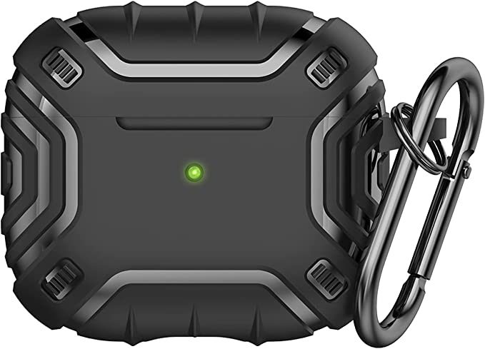 Aircawin for Airpods 3 Case Cool,Heavy Duty Rugged Case for Airpods 3rd Generation Case Cover,Shockproof Full Protective Armor TPU Case with Keychain for Airpods 3 Charging Case-Black