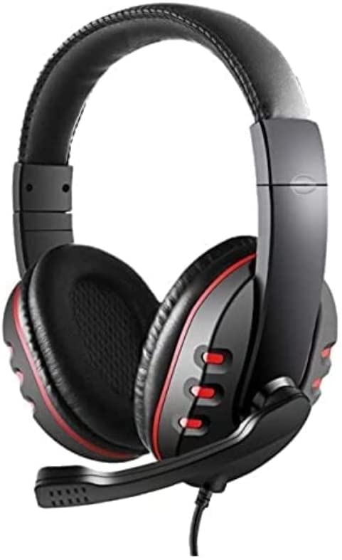 GM-002 Over-Ear Black/Red Headphones with Microphone, Comfortable Wired Headset,