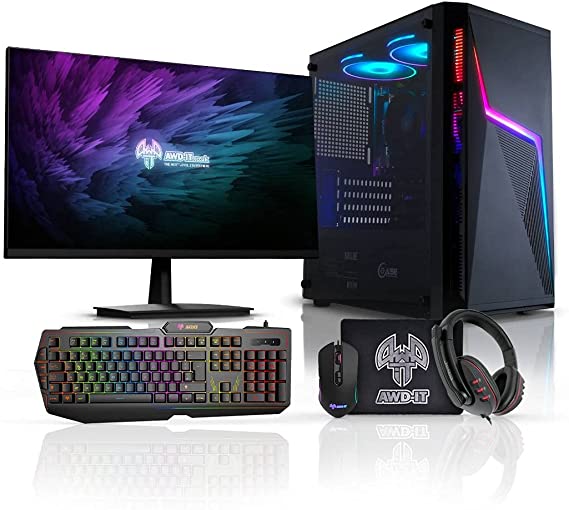 ADMI Gaming PC Package: AMD Ryzen 5 5600G Quad Core Vega 7 Graphics, 1TB HDD, 16GB 3000MHz DDR4, Volt RGB Case, 300mbps WiFi, Windows 10, RGB Keyboard/Mouse/Mouse Mat/Headset & 24" LED 1080P Monitor