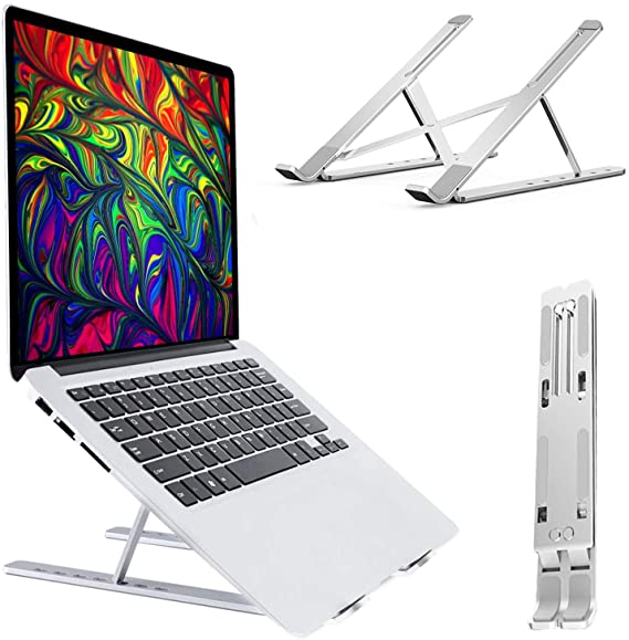 Laptop Stand, Laptop Holder Riser Computer Stand, Aluminum 6-Angles Adjustable Ventilated Cooling Notebook Stand Mount for MacBook Air Pro, Lenovo, Dell, More 10-15.6” Laptops - Silver