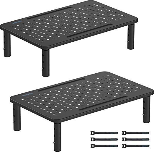 BONTEC Metal Monitor Stand, Ergonomic Height Adjustable Computer Monitor Riser for Desks with Cable Management for Laptop, Computer, iMac, PC up to 20KG(2 Pack)