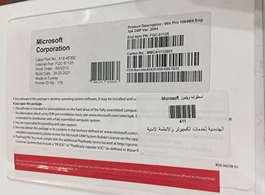 Microsoft 64 Bit Windows 10 Pro