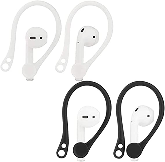 Ear Hooks for AirPods 2/1, DELFINO 2 Pairs Earphone Holders Anti-slip Over-ear Soft TPU Earhook, Earbuds Cover Earhooks for Outdoor Running Jogging Compatible with AirPods 1 & 2 Black White