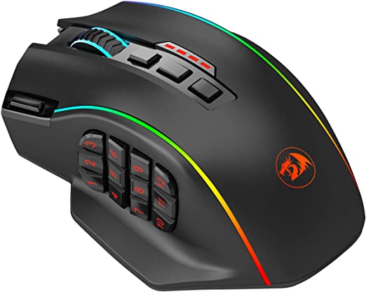 REDRAGON M901P-KS Gaming Mouse RGB MMO 16 Programmable Buttons, 16000 DPI (Wireless, Black)