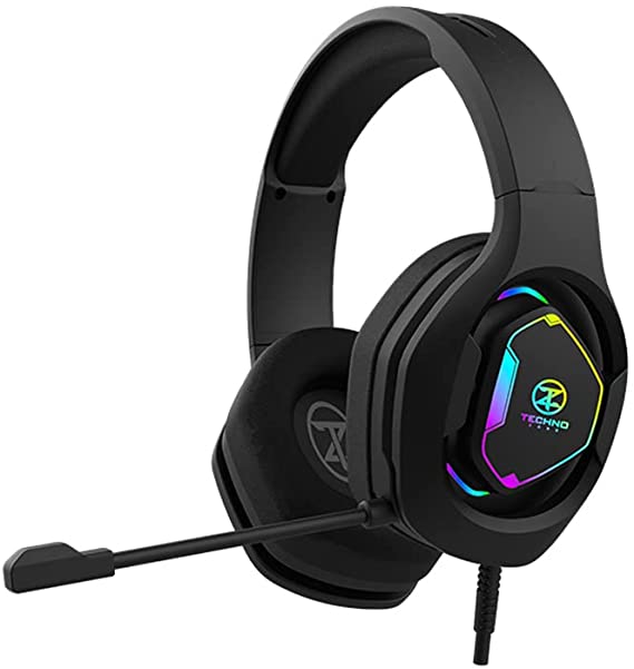 Techno Zone K61 Gaming Headphones 3.5mm 1 Jack with USB Lighting Mic Multiple LED Light - Mobile, Laptop, PS4 and 5