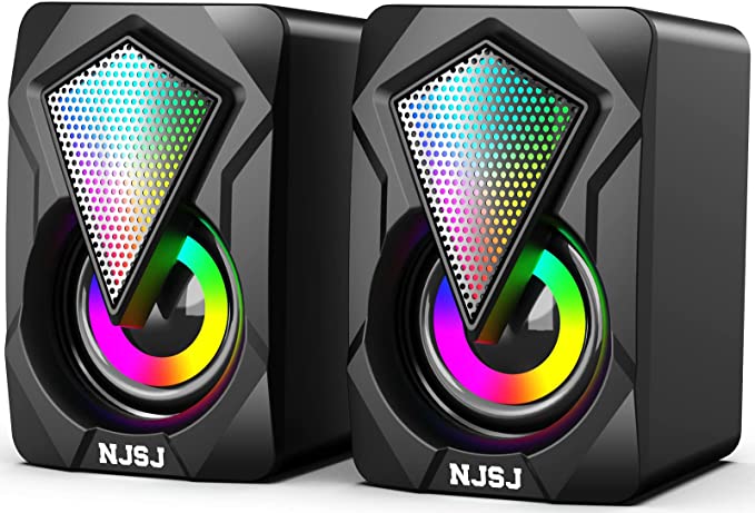 NJSJ Computer Speakers,2.0 USB Powered Gaming Speakers with RGB LED Light 3.5mm Aux Input Stereo Mini Multimedia Speaker for PC, Desktop, Laptop, Cellphone, Monitor