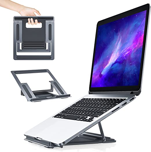 Anozer Laptop Stand for Desk, Foldable Laptop Riser Portable Notebook Stand with Four Levels Adjusting Angles, Applicable for Chromebook, Macbook, Lenovo, Dell, HP, Galaxy Book, MateBook