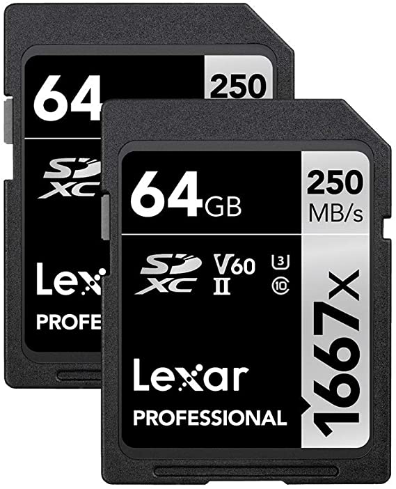 Lexar Professional 1667x 64GB (2-Pack) SDXC UHS-II Card (LSD64GCBNA16672) Black