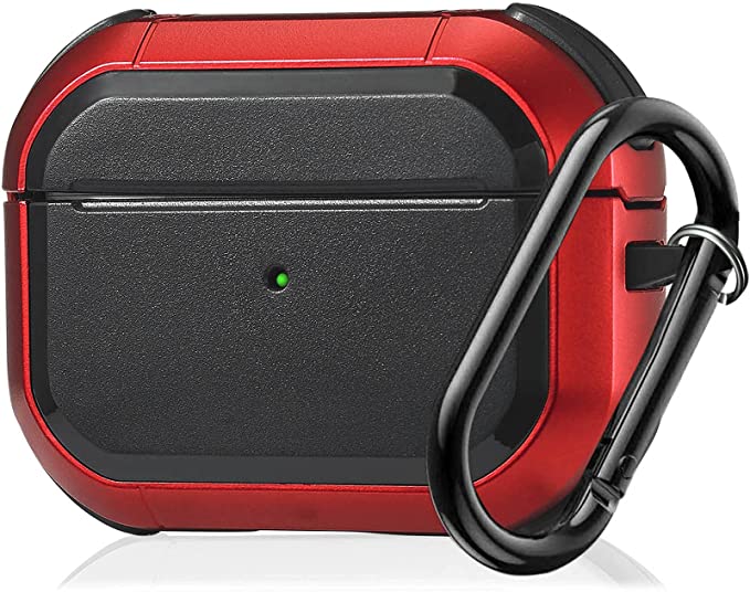 Airpods Pro Cases for Men, OTOPO Armor Series iPods Pro Case Cover Shockproof Full-Body Rugged Hard Shell Protective Cool Airpod Por Cases Women with Keychain for Apple Air Pod Pro Wireless Case - Red